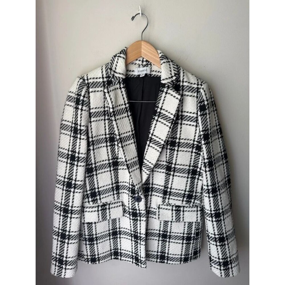 Evereve Kennedy Plaid Tweed Blazer Black Ivory Medium